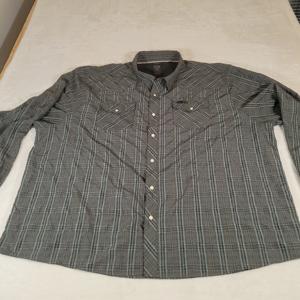 Wrangler ATG Mens Shirt Button Up 4X Regular Fit Plaid Polyester Pearl Snaps